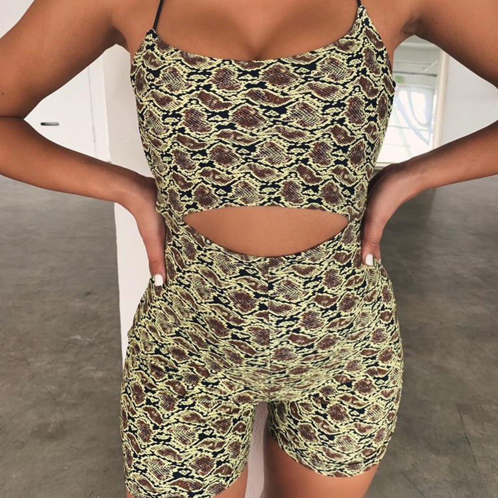 alien invasion dress to impress New Women's Sling Backless Navel Print Casual Bottoming Jumpsuit Shorts Women