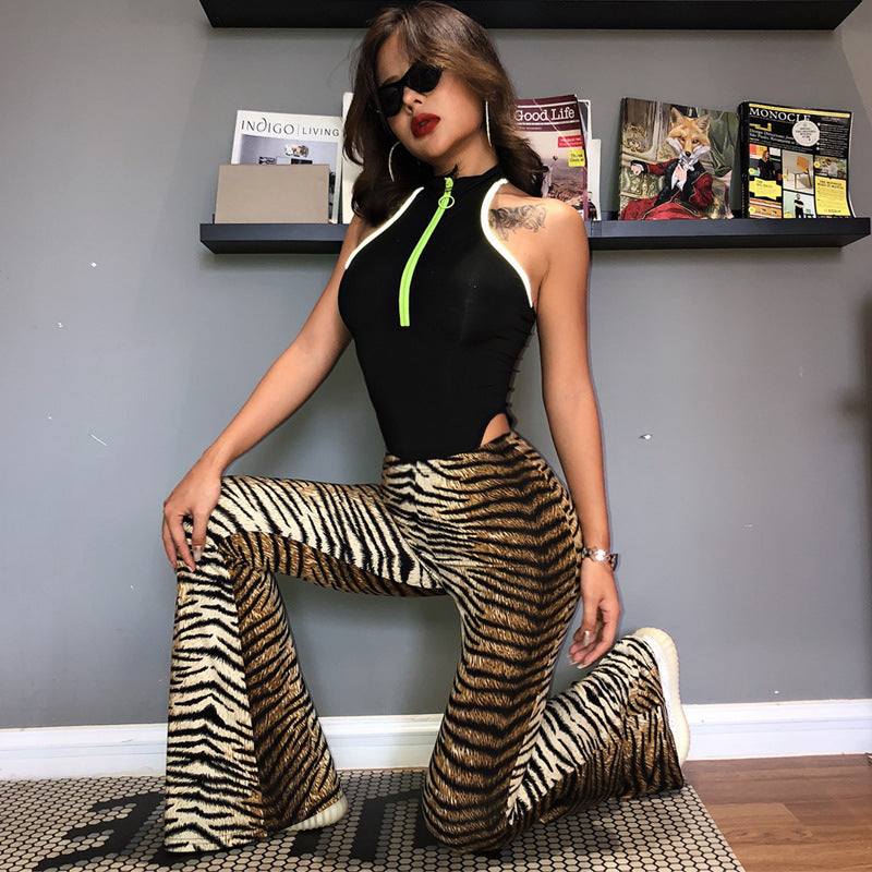 business casual outfits Popular Products 2024 Summer New Elastic High Waist Leopard Print Flared Pants Women's Long