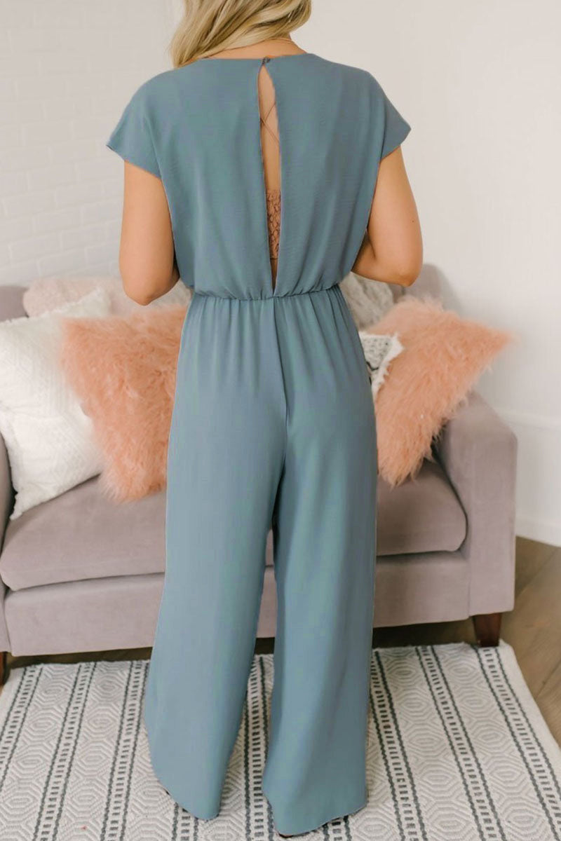 Fashion Street Solid Backless V Neck Loose Jumpsuits(3 Colors)