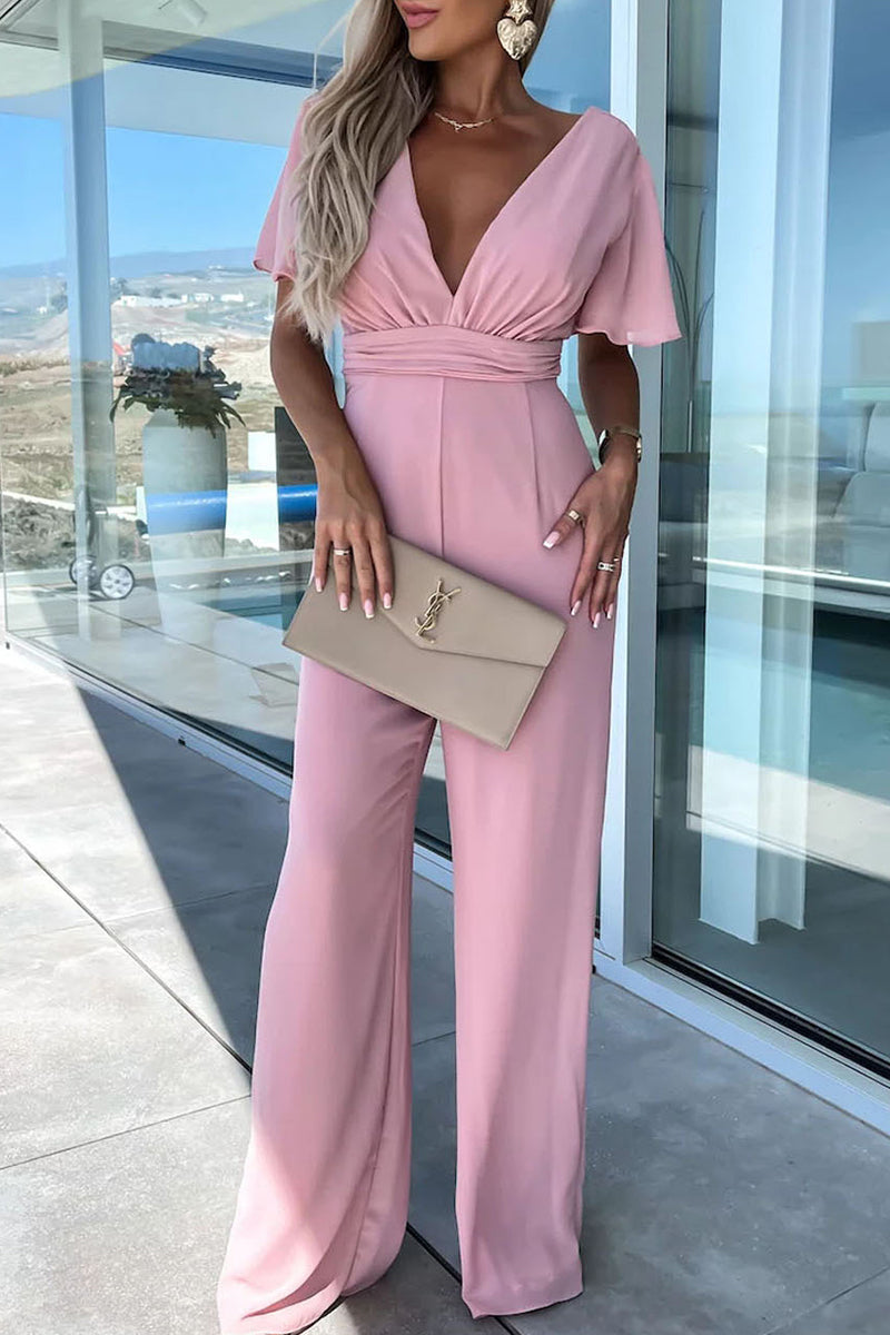 Casual Elegant Solid Solid Color V Neck Regular Jumpsuits(4 Colors)