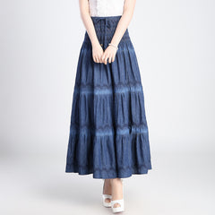 outfit ideas for school Denim Two-Piece Long Skirt Women's Spring and Summer Korean Style Beach Retro Elastic Large Swing High Waist Long Skirt