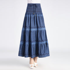 outfit ideas for school Denim Two-Piece Long Skirt Women's Spring and Summer Korean Style Beach Retro Elastic Large Swing High Waist Long Skirt