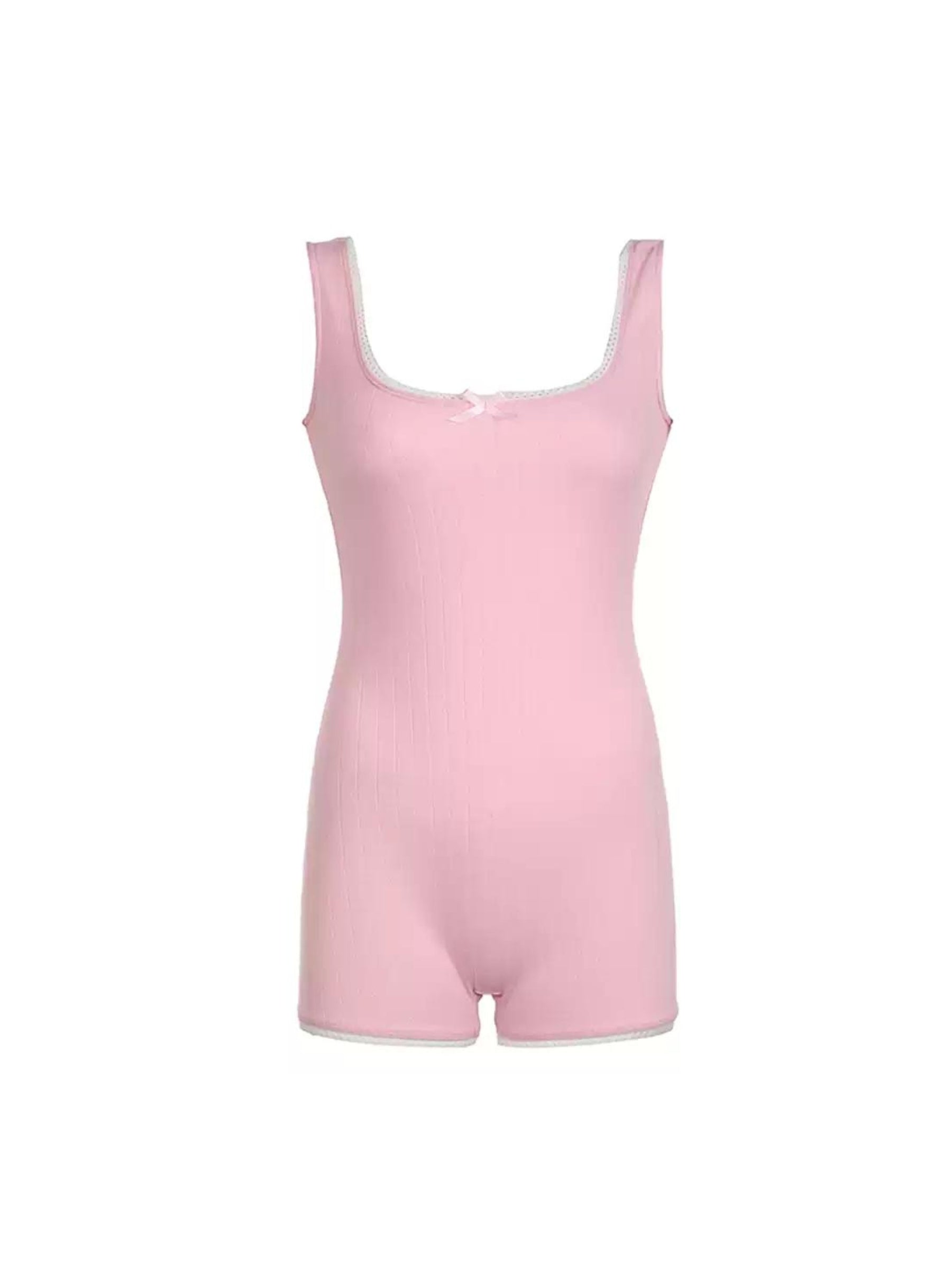 REALMEFIT  -  Brezlyn Bow Accent Ribbed Romper