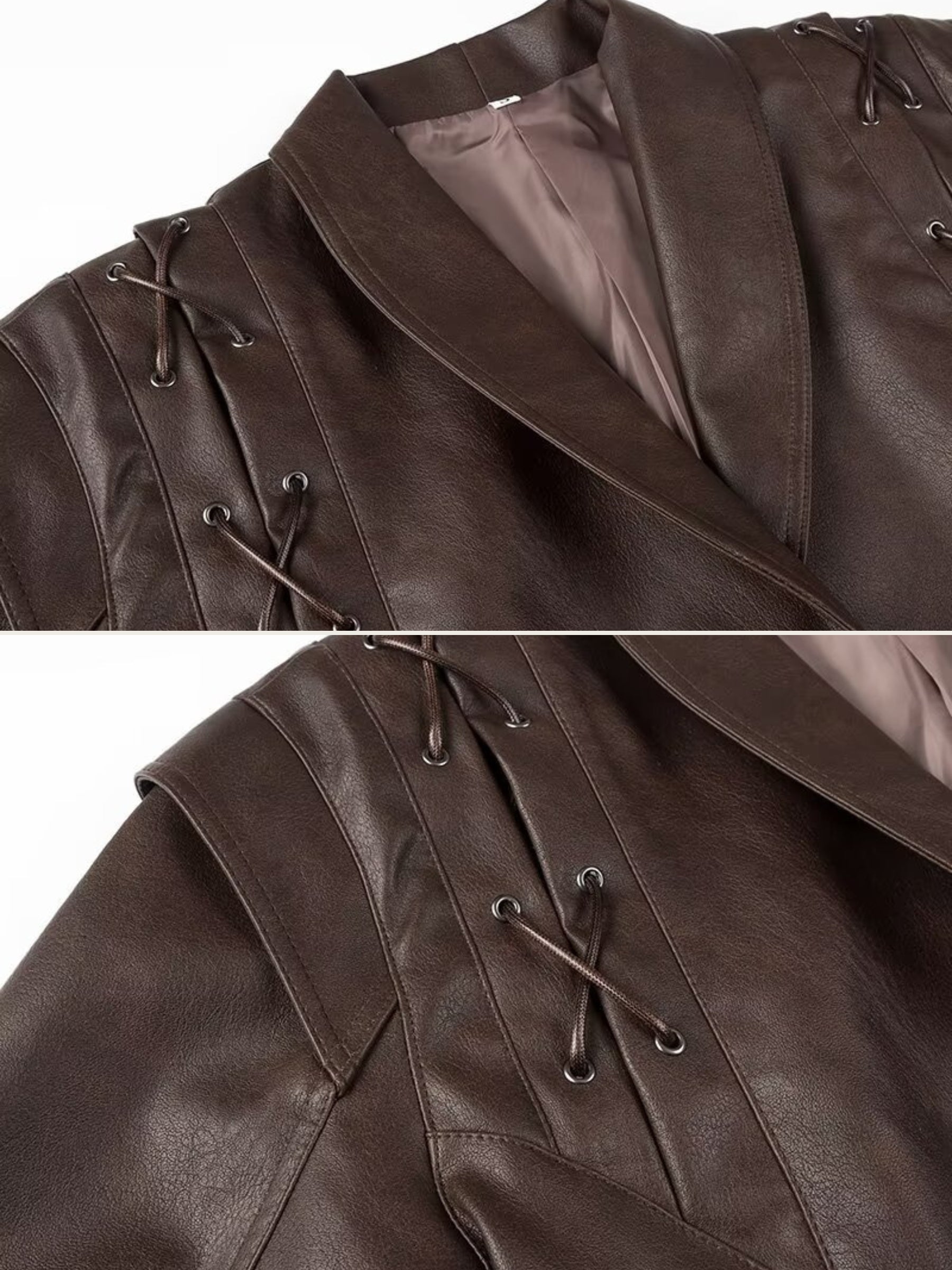 REALMEFIT  -  Sadee Lace-Up Faux Leather Jacket