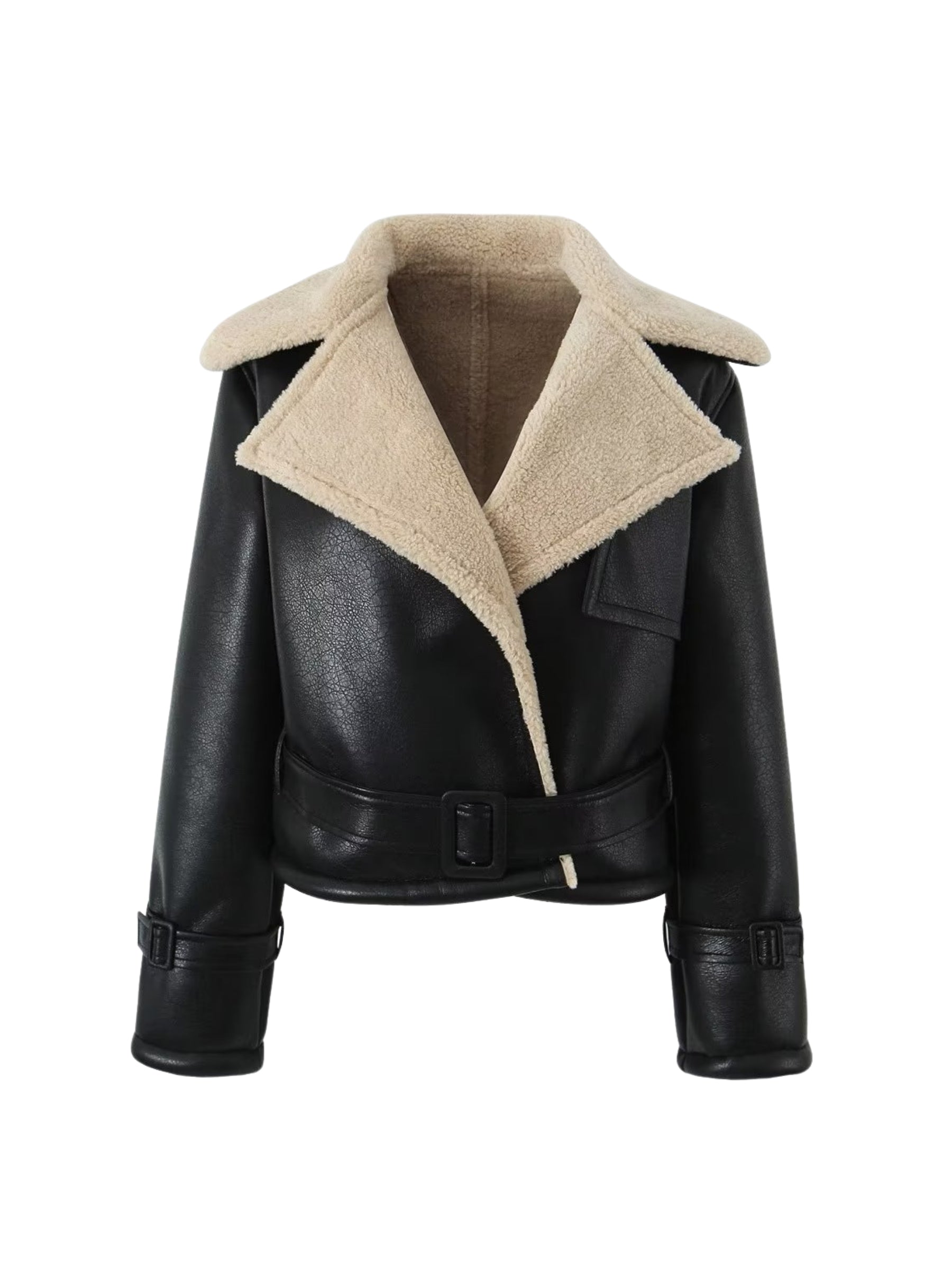 REALMEFIT  -  Leeana Shearling Faux Leather Aviator Jacket