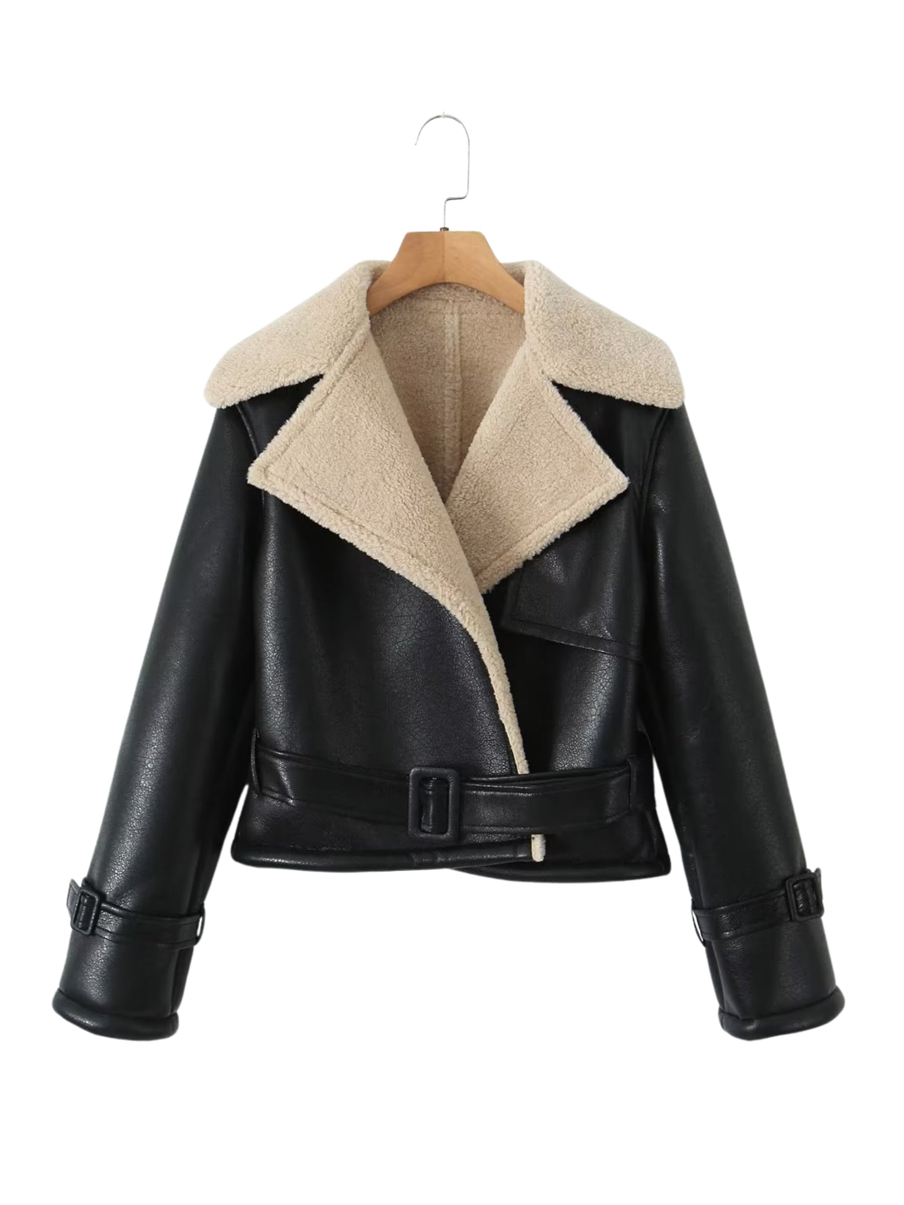 REALMEFIT  -  Leeana Shearling Faux Leather Aviator Jacket