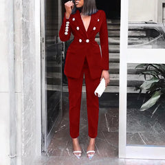 Realmefit   Elegant Two-pieces Women Blazer Suit Casual Streetwear Suits Female Blazer Set Office Ladies Women Coat Suit blue