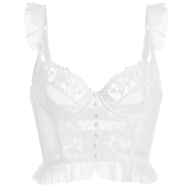 REALMEFIT  - Kamela Ruffle Detail Lace Corset Top