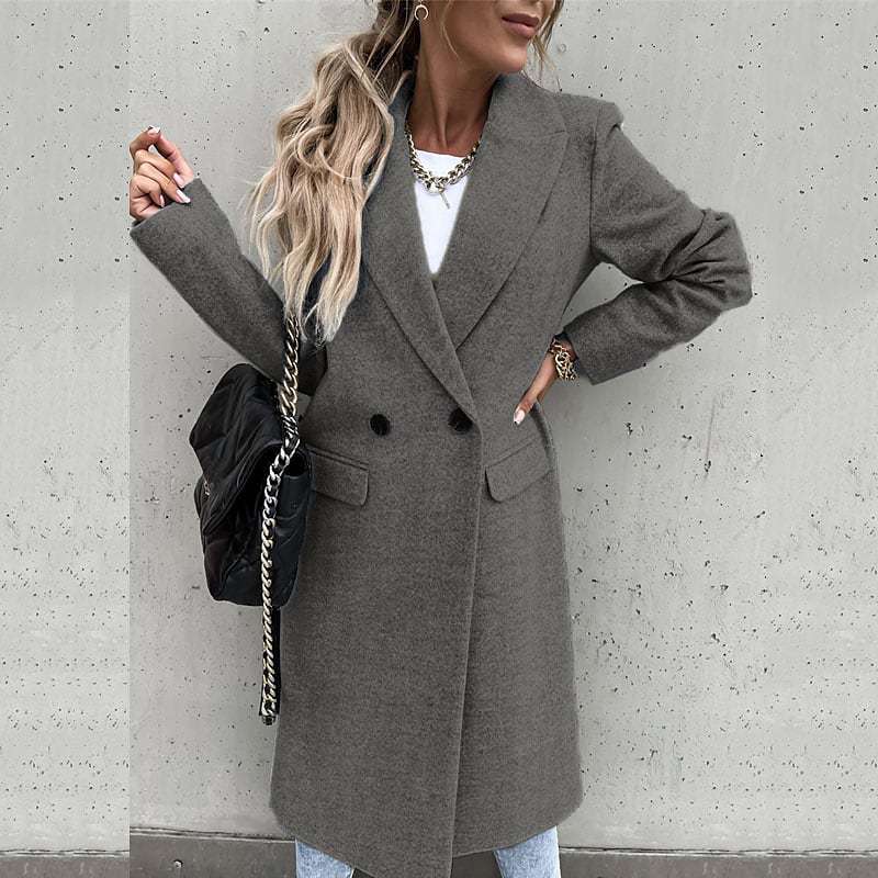 barn jacket outfits Autumn and Winter Long Suit Collar Woolen Coat for Women 88612