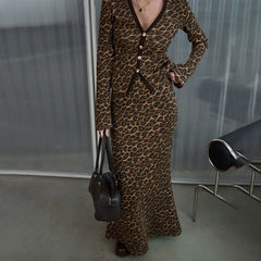 REALMEFIT  -  Romina Leopard V-Neck Skirt Suit