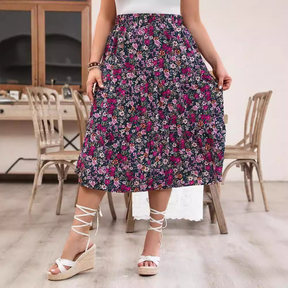 outfit inspo fall 2024 Spring and Summer Women's Clothing New Fashion Printed Floral High Waist plus Size Dress Women