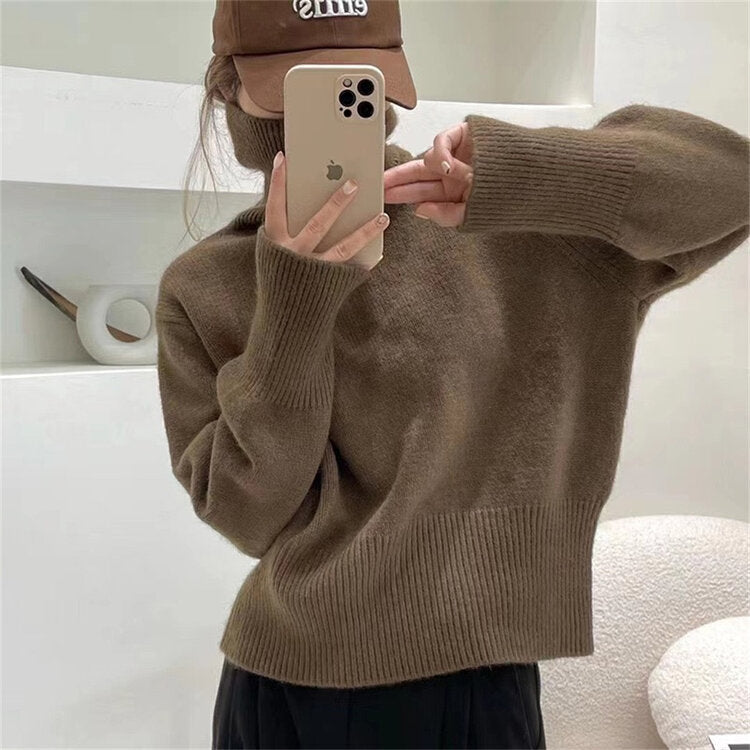 preppy Japanese Style Retro Pile Turtleneck Sweater Women's Loose Lazy Outer Wear Niche Autumn and Winter New Soft Glutinous Style Pullover Top