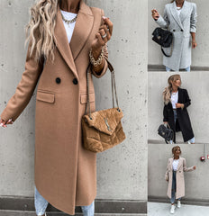 barn jacket outfits Autumn and Winter Long Suit Collar Woolen Coat for Women 88612