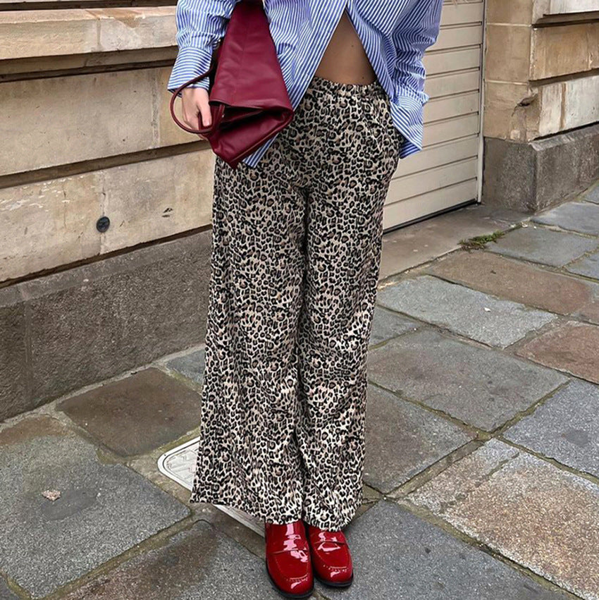 2024 fall fashion trends Fashionable Personalized Street Versatile Pleated Leopard Print Wide-Leg Pants 2024 Spring and Summer New High Waist Niche Pants for Women