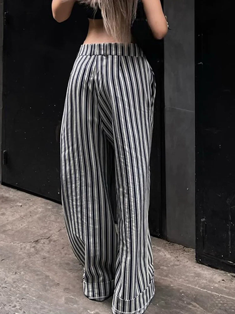 REALMEFIT  -  Yuleimy Striped Low-Waist Wide-Leg Pants