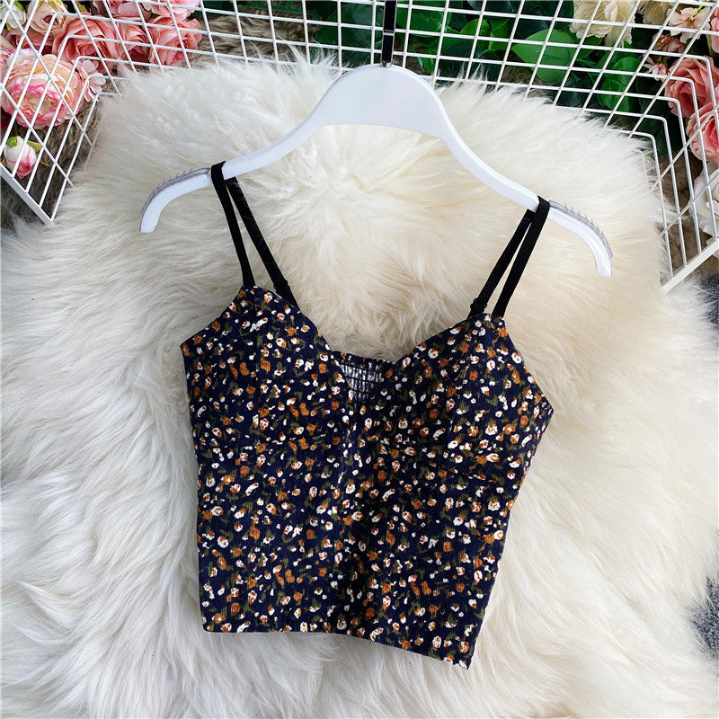 outfit inspo Small Floral V-neck Short Sexy Tube Top off-the-Shoulder Slim Inner Strap Sleeveless Wrapped Chest Vest Outer Top for Women