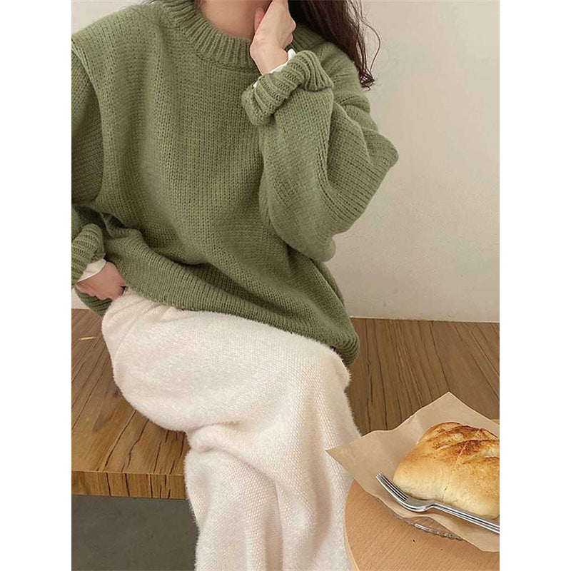 fall fits round Neck Long Sleeve Pullover New Autumn and Winter Japanese Style Lazy Retro High-Grade Coat Top for Women