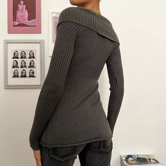 REALMEFIT  -  Zamyra V-Neck Lapel Sweater Top