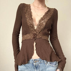 REALMEFIT  -  Dezirae Lace Woolen V-Neck Cardigan