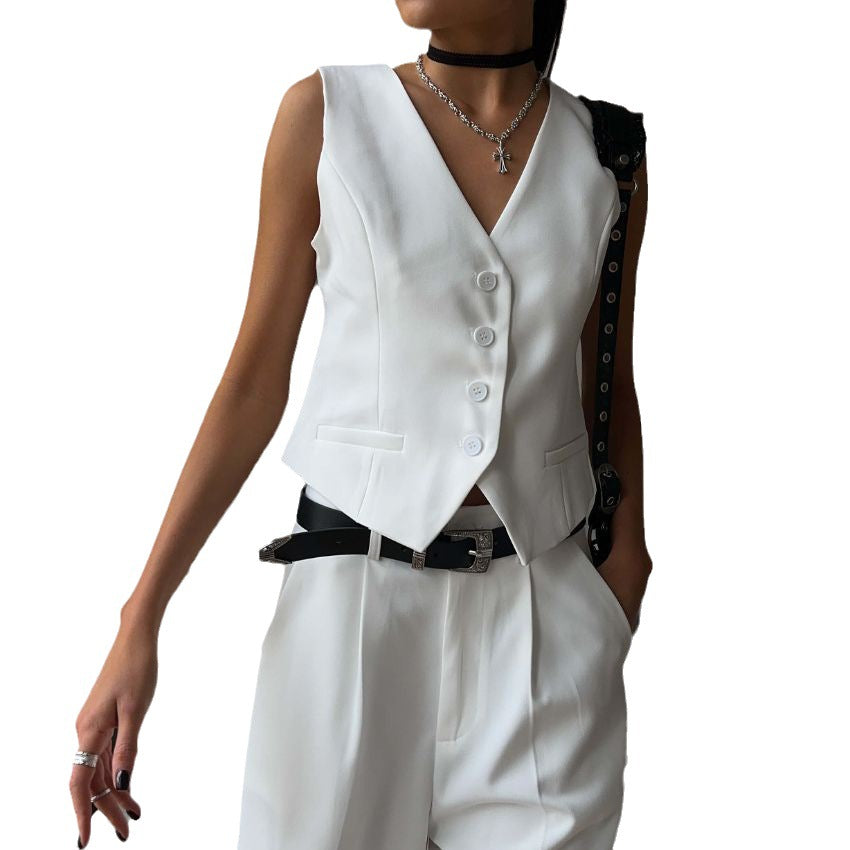 business casual outfits woman Vest Vest Suit 2024 Spring and Summer V-neck Single-Breasted Vest + Straight Suit Shorts Suit