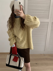 outfit inspo fall  Korean Style Retro Winter New Hemming Knitted Women's round Neck Twist Loose Lazy Style Pullover Sweater