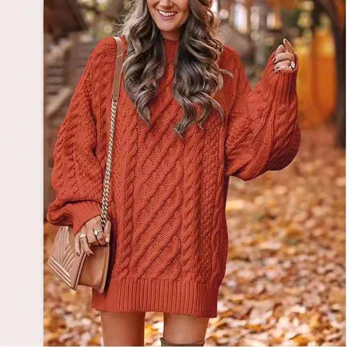 barn jacket outfits 2024 Knitwear Women's Long Sleeve Loose Half Turtleneck Collar Thick Needle Pullover plus Size Solid Color Sweater Coat Autumn and Winter