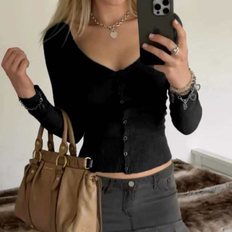 REALMEFIT  - Alanah V-Neck Sweater Cardigan Top