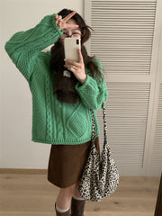 outfit inspo fall  Korean Style Retro Winter New Hemming Knitted Women's round Neck Twist Loose Lazy Style Pullover Sweater