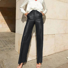 2024 fall fashion trends Women's Spring Fashion PU Leather Mid-High Waist Hip Lifting Straight Women's Casual Pants Women's Pants