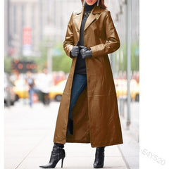 2024 fall fashion trends New Women's Button Leather Coat Extended Coat Slim Fit Slimming plus Size Leather Trench Coat