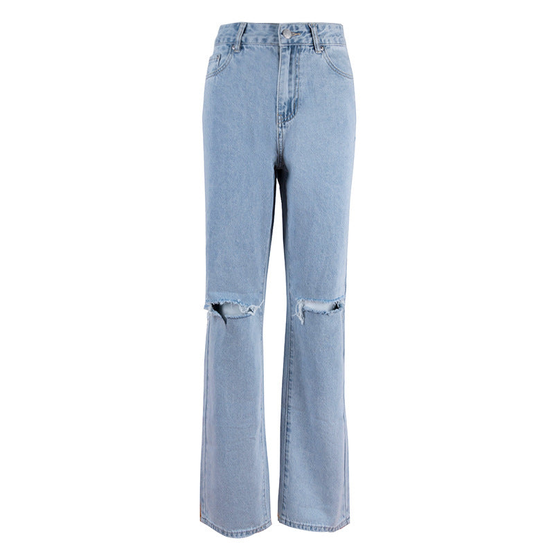 birkenstock clogs outfit fall New High Waist Straight Pants Washed Jeans Ins Commuter Blue Trousers Cotton Denim Women's Jeans