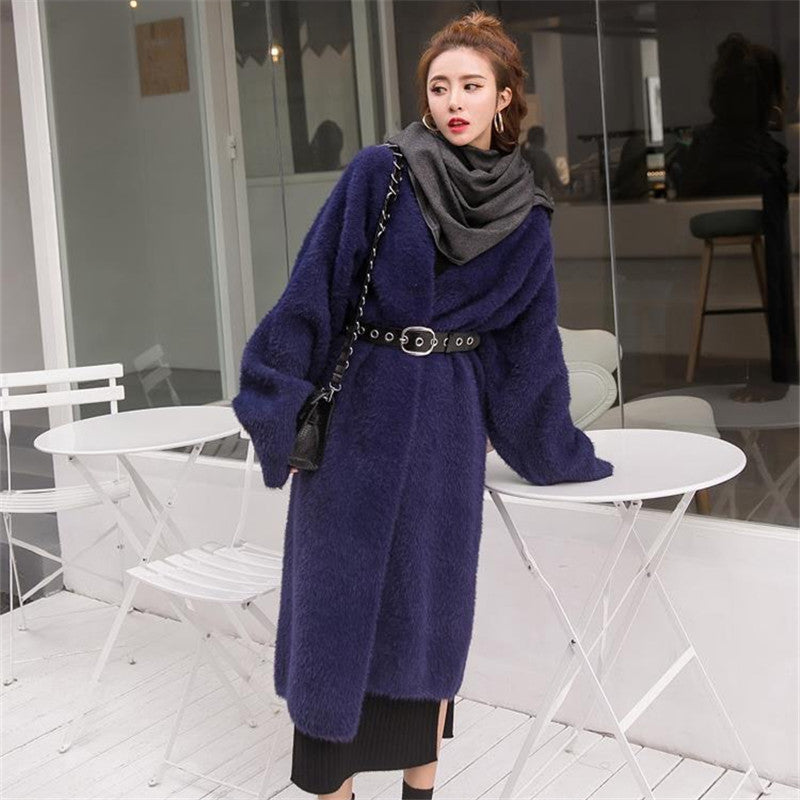 outfit inspo Korean Style Autumn and Winter New Style Faux Mink Velvet Sweater Women's Cardigan Outer Wear over the Knee Long Loose Overcoat Women's Coat