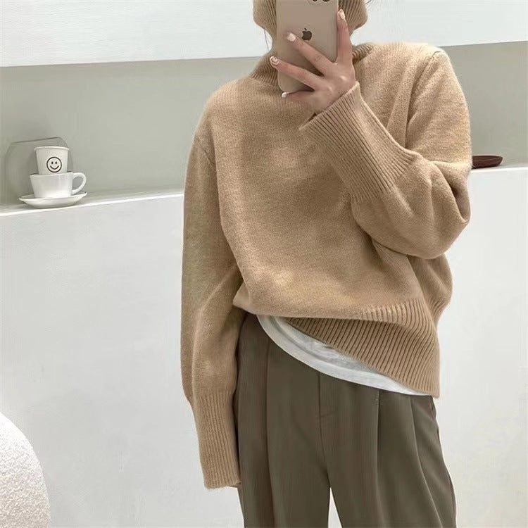 preppy Japanese Style Retro Pile Turtleneck Sweater Women's Loose Lazy Outer Wear Niche Autumn and Winter New Soft Glutinous Style Pullover Top