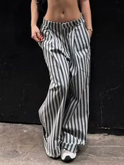 REALMEFIT  -  Yuleimy Striped Low-Waist Wide-Leg Pants