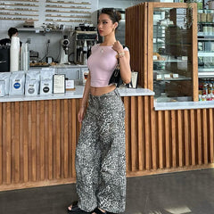 2024 fall fashion trends Women's Clothing 2024 Summer New Leopard Print Retro Style Low Waist Skinny Straight Pants