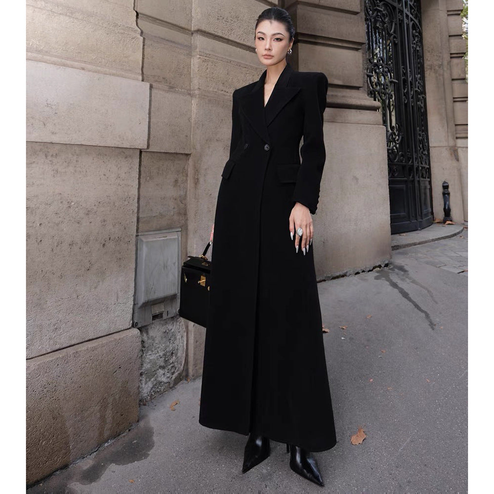 fashion outfits Zhao Sanguan Same Style Black Elegant Slim Woolen Coat High-Grade Simple A- line Coat Autumn and Winter New