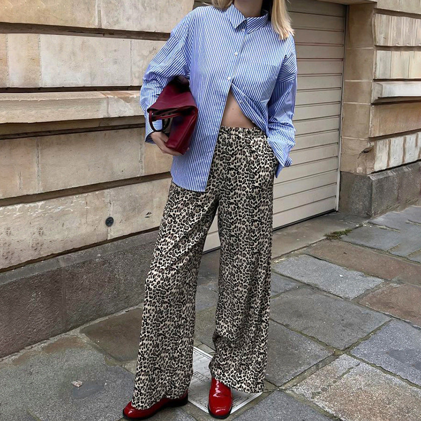 2024 fall fashion trends Fashionable Personalized Street Versatile Pleated Leopard Print Wide-Leg Pants 2024 Spring and Summer New High Waist Niche Pants for Women