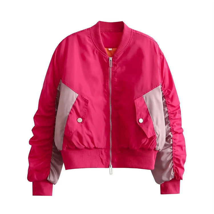 2000s fashion Trendy Street Style Flying Jacket Fashionable Stitching Punk Style Cotton-Padded Jacket Personalized Pleated Sleeve Loose Top for Women