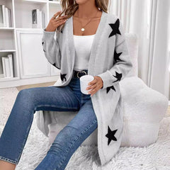 dream clothes 2024 Spring and Autumn New Star Knitted Cardigan Women's Mid-Length V-neck Fashion Sweater Coat