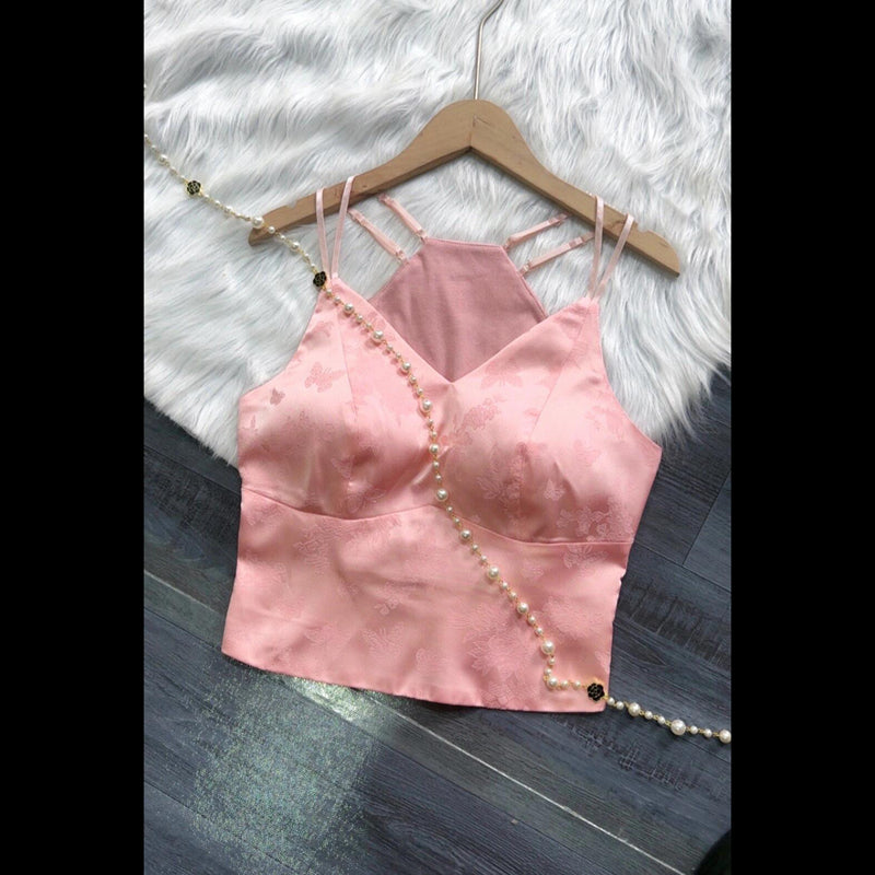 outfit inspo 2024 Summer New Silk Jacquard Bra One-Piece Beauty Back Top This Year Popular National Style Vest Small Sling Women