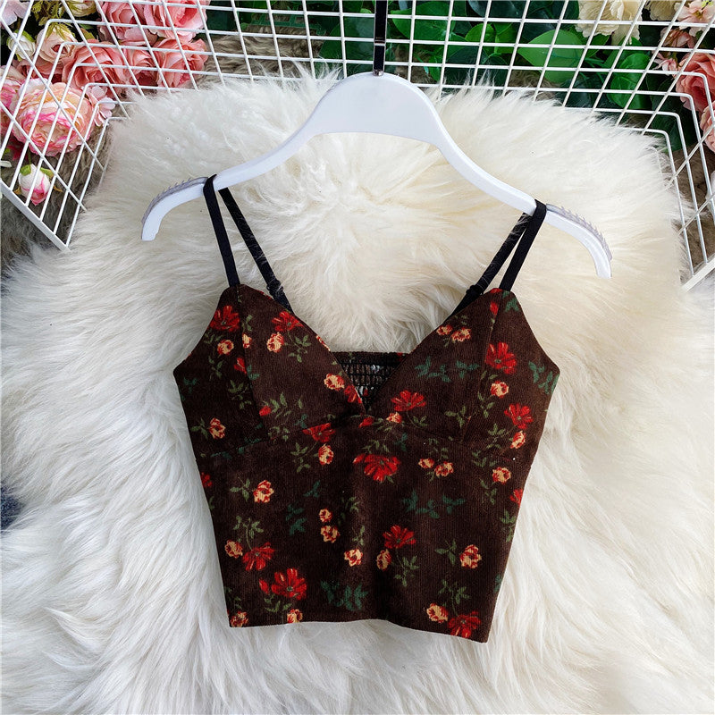 outfit inspo Small Floral V-neck Short Sexy Tube Top off-the-Shoulder Slim Inner Strap Sleeveless Wrapped Chest Vest Outer Top for Women