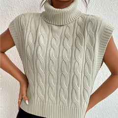 work outfits women Autumn New Style Knitted Solid Color Turtleneck Loose Twisted Sleeveless Inner Wear Outer Vest for Women