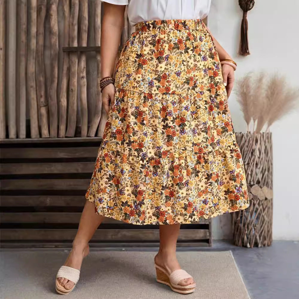 outfit inspo fall 2024 Spring and Summer Women's Clothing New Fashion Printed Floral High Waist plus Size Dress Women