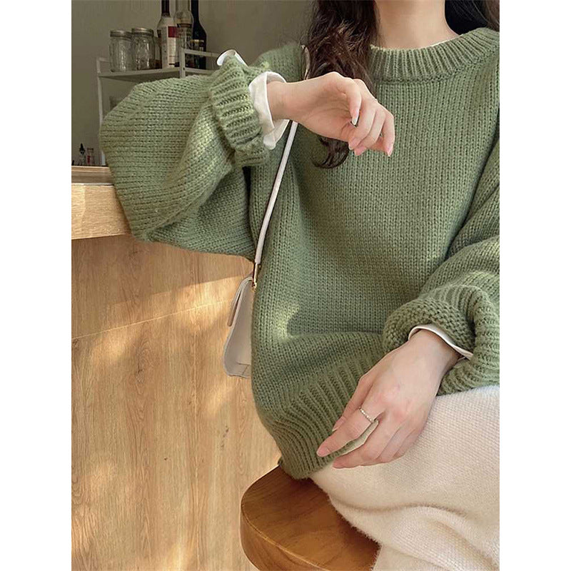 fall fits round Neck Long Sleeve Pullover New Autumn and Winter Japanese Style Lazy Retro High-Grade Coat Top for Women