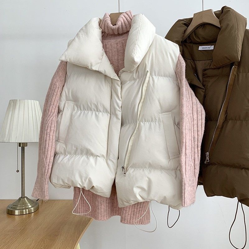 barn jacket outfits Autumn and Winter New down Cotton Vest Women's Short Outer Wear Korean Style Stand Collar Cotton-Padded Vest Vest Vest Waistcoat