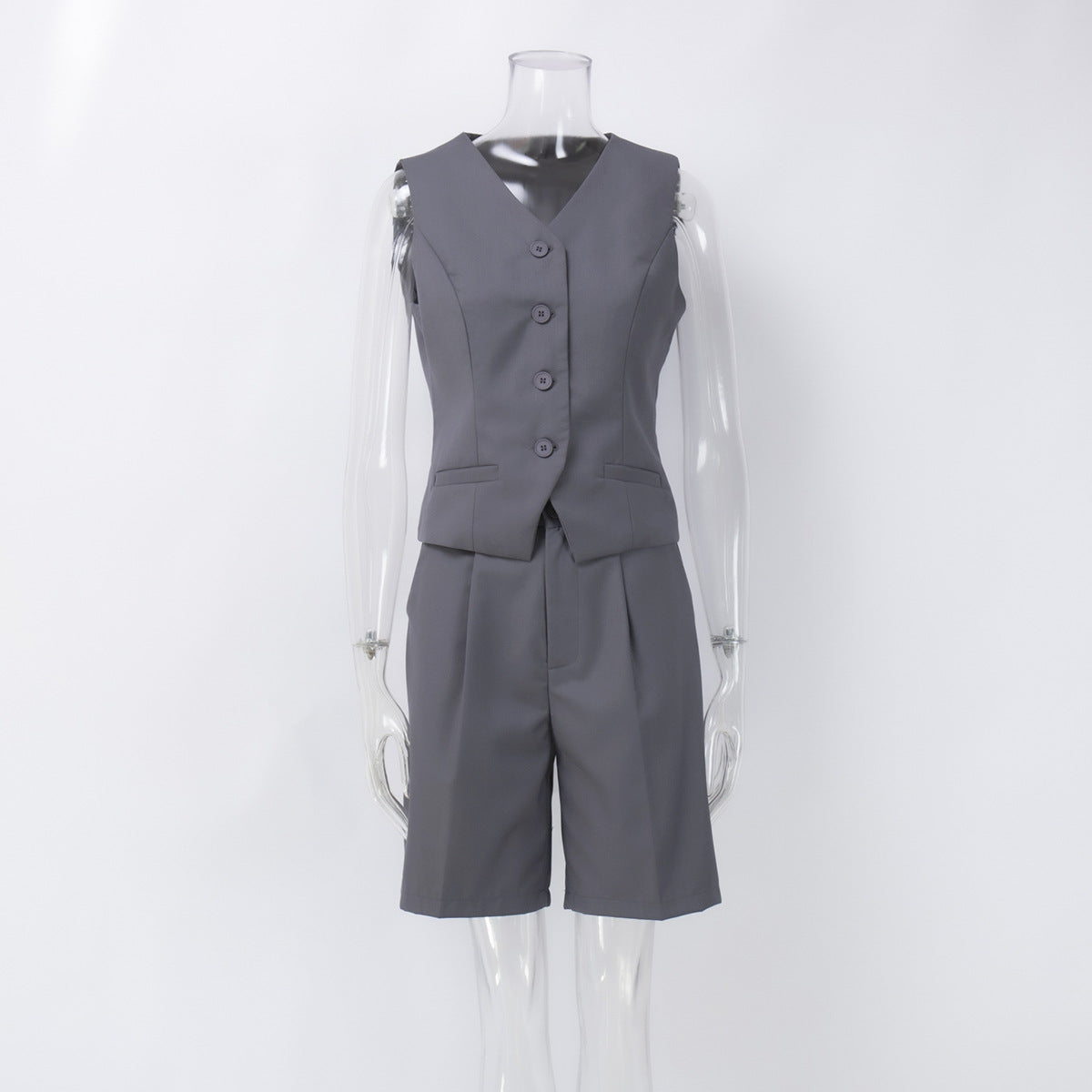 business casual outfits woman Vest Vest Suit 2024 Spring and Summer V-neck Single-Breasted Vest + Straight Suit Shorts Suit