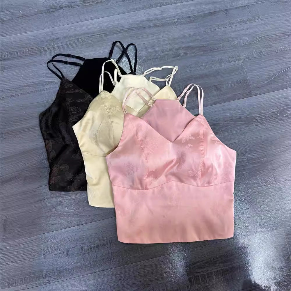 outfit inspo 2024 Summer New Silk Jacquard Bra One-Piece Beauty Back Top This Year Popular National Style Vest Small Sling Women