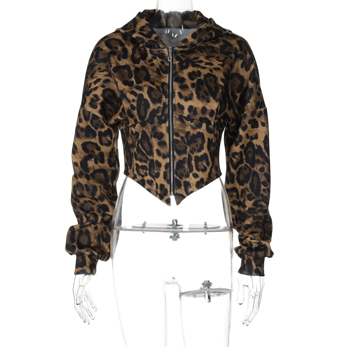 REALMEFIT  -  Rosalynn Leopard Zipper Hooded Cardigan