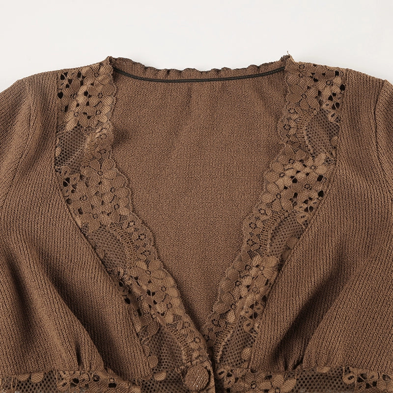 REALMEFIT  -  Dezirae Lace Woolen V-Neck Cardigan