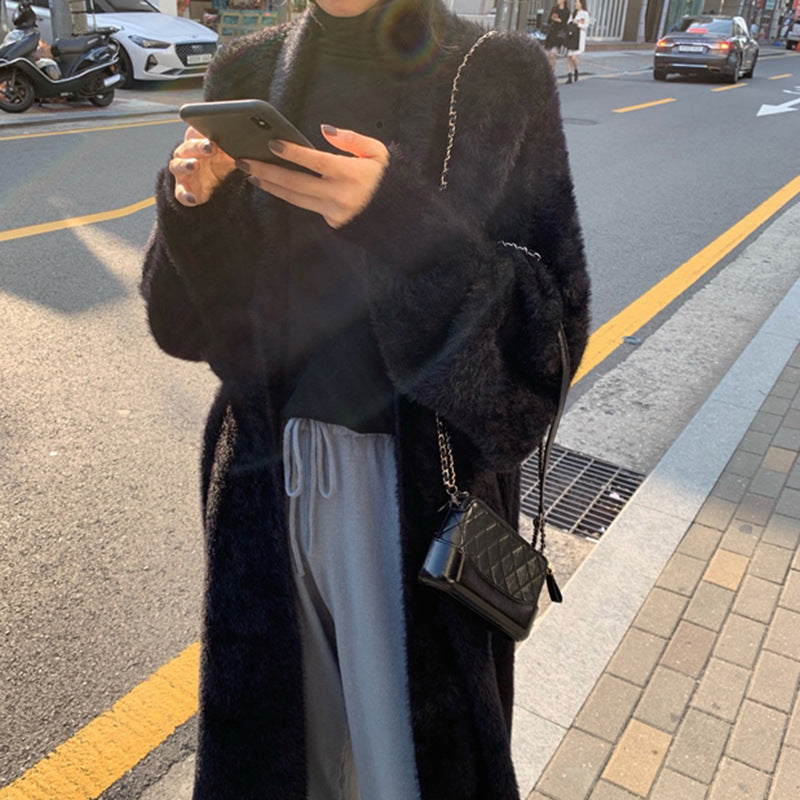 outfit inspo Korean Style Autumn and Winter New Style Faux Mink Velvet Sweater Women's Cardigan Outer Wear over the Knee Long Loose Overcoat Women's Coat